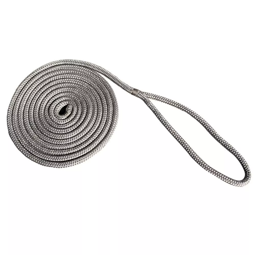 New England Rope 3/8" x 15' Nylon Double Braid Dock Line - Grey - 5058-12-00015