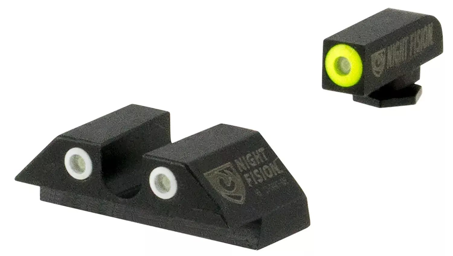 Night Fisio OEM Replacement Perfect Dot Night Sight Set Square Tritium Green with Yellow Outline Front, Green with White Outline Rear Black Frame for Glock 42, 43, 43X