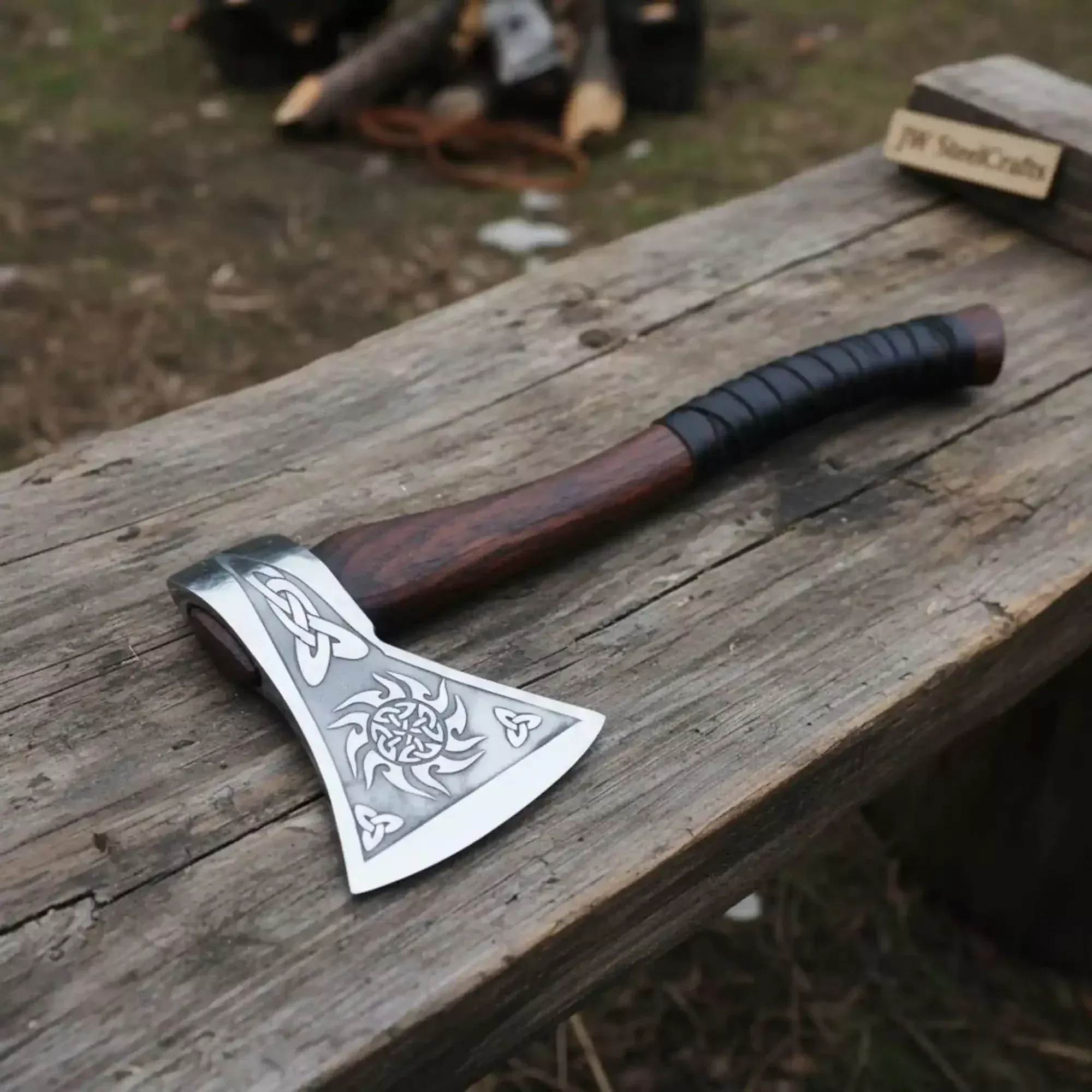 Norse Style Camp Hatchet with Leather Wrapped Handle