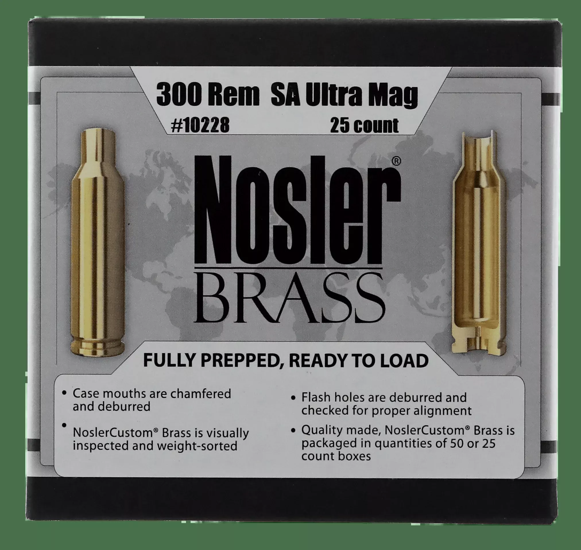 Nosler Unprimed Cases, Nos 10228 Custom Brass 300 Rem Sa Um25