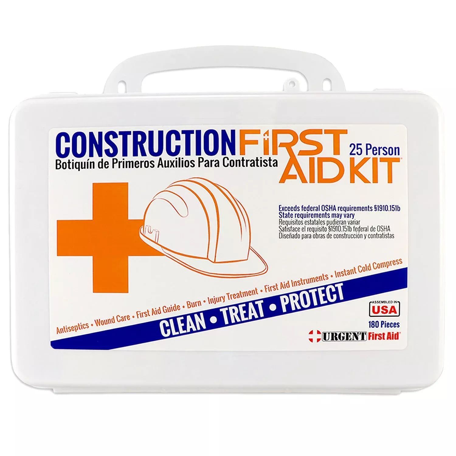 OSHA Contractors First Aid Kit – 25 Person, Plastic, 180 pieces
