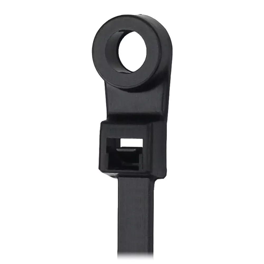 Pacer 15 Cable Tie w/Mounting Ring – Black – 50lb Tensile Strength – 4 Bundle Diameter – 100 Piece Bag