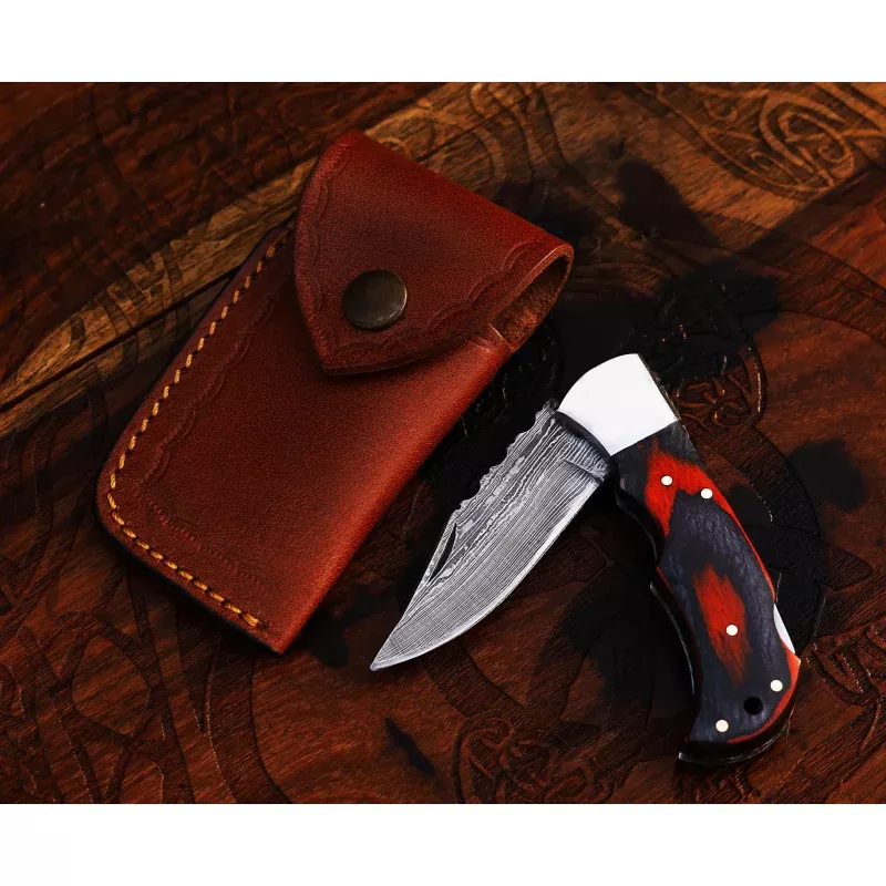 Personalized Damascus Steel Pocket Knife with Damascus Folding Knife – Custom Valentines Day Gift Knife for Husband