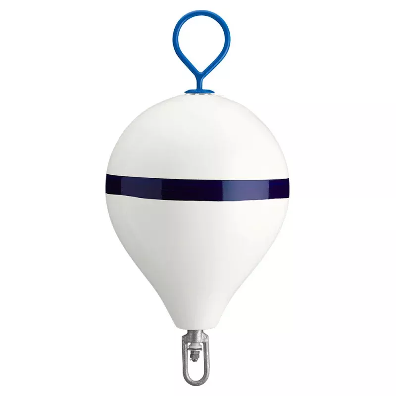 Polyform 17 CM Mooring Buoy w/Galvanized Iron – White Blue Stripe