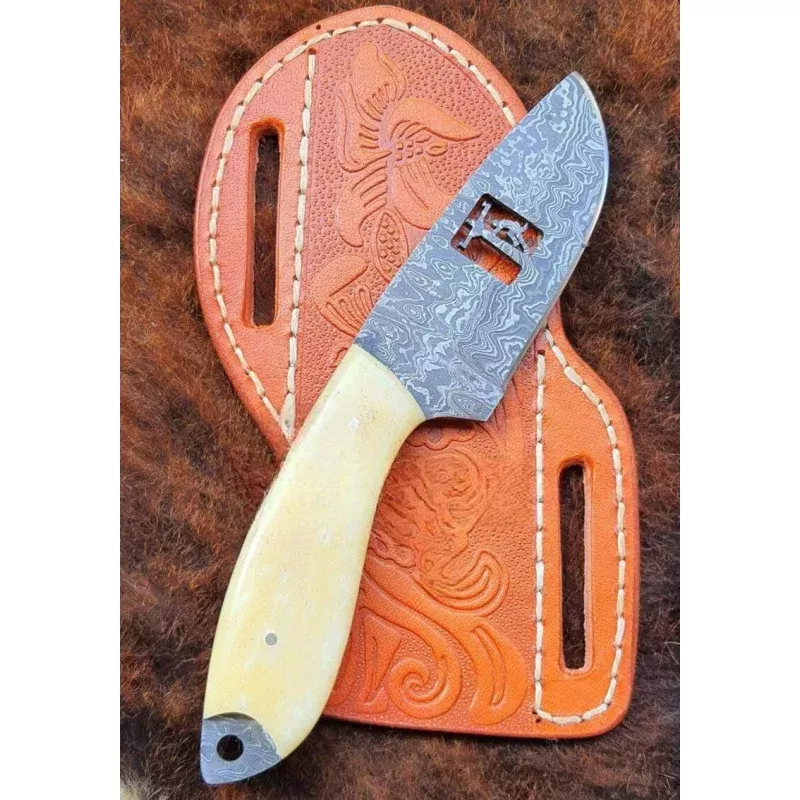 Premium Custom Handmade Cowboy KnifeDamascus Steel Blade & Camel Bone Handle