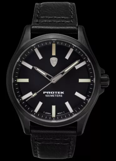 Protek Field Black Dial Black Leather Watch