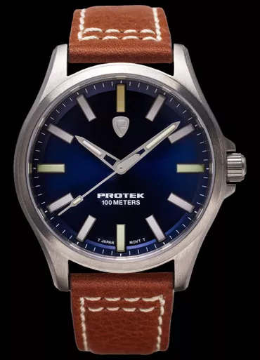 Protek Field Blue Dial Tan Leather Watch