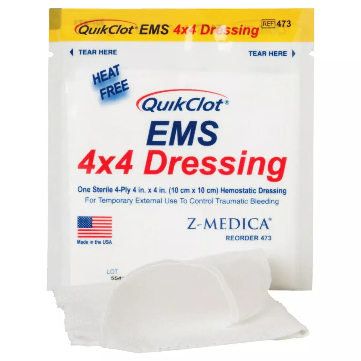 QuikClot EMS Dressing, 4″ x 4″ (10 cm x 10 cm)