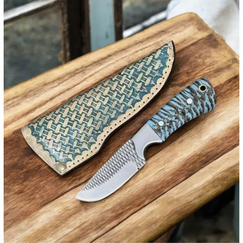 Ranch Cowboy Knife 8Handmade Rasp Tool Blade with Pine Cone Handle & Leather Sheath