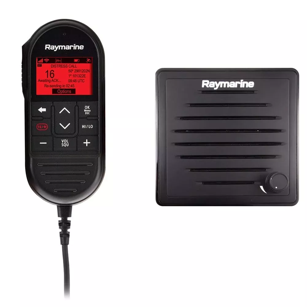 Raymarine Ray90 Wired Second Station Kit w/Passive Speaker, RayMic Wired Handset & RayMic Extension Cable – 10M
