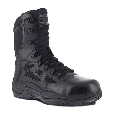 Reebok RB8874 Men's Rapid Response RB 8" Stealth Boots with Side Zipper and Composite Toe, Black