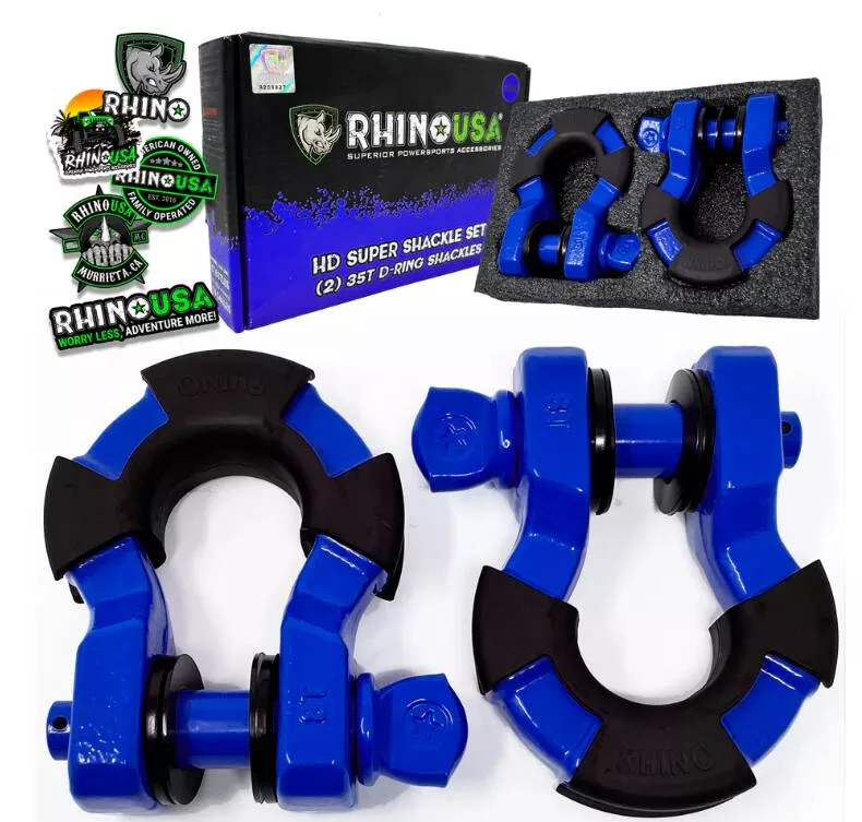 Rhino USA 8-Ton Super Shackles w/ Isolators, Blue• SUPERSHACK-BLU