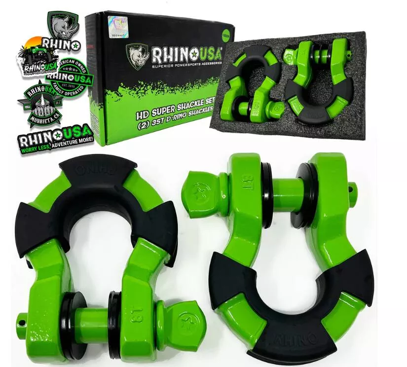Rhino USA 8-Ton Super Shackles w/ Isolators, Green• SUPERSHACK-GRN