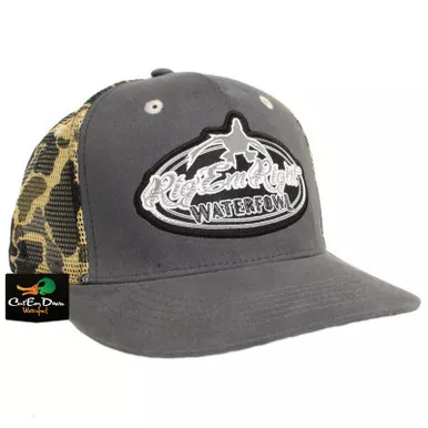 RIG'EM RIGHT WATERFOWL GRAY TRUCKER HAT WITH VINTAGE CAMO MESH