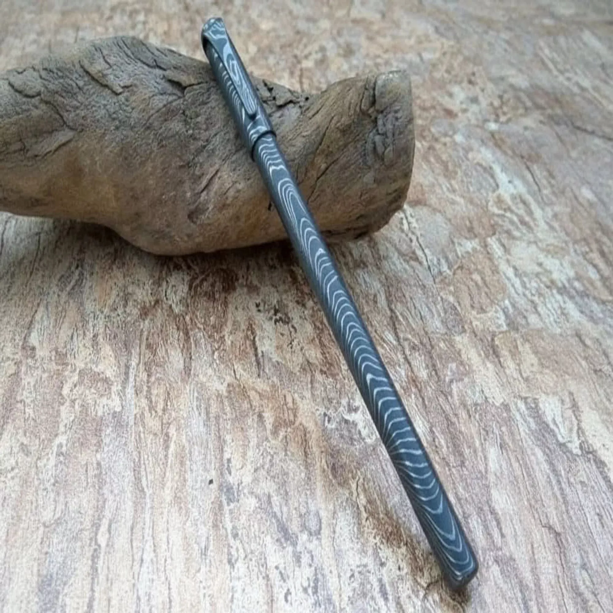 Riverflow Damascus Ballpoint Pen with Tapered Steel Tip