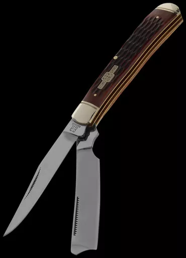 Rough Ryder Razor Trapper Amber Bone Folding Knife