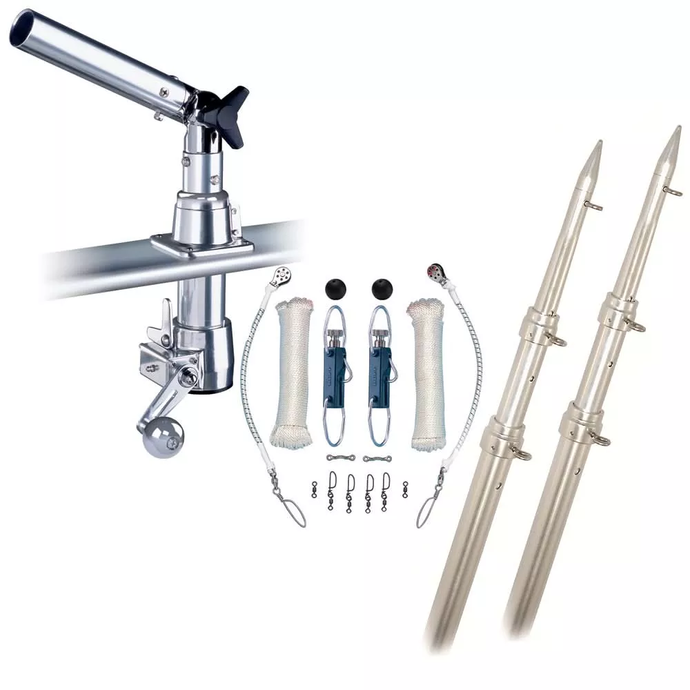 Rupp Z-30 Top Gun Outrigger Kit with 15' Telescoping Poles & Complete Single Line Rigging Kit with Klickers Release Clips - Z30-TPGN-15T