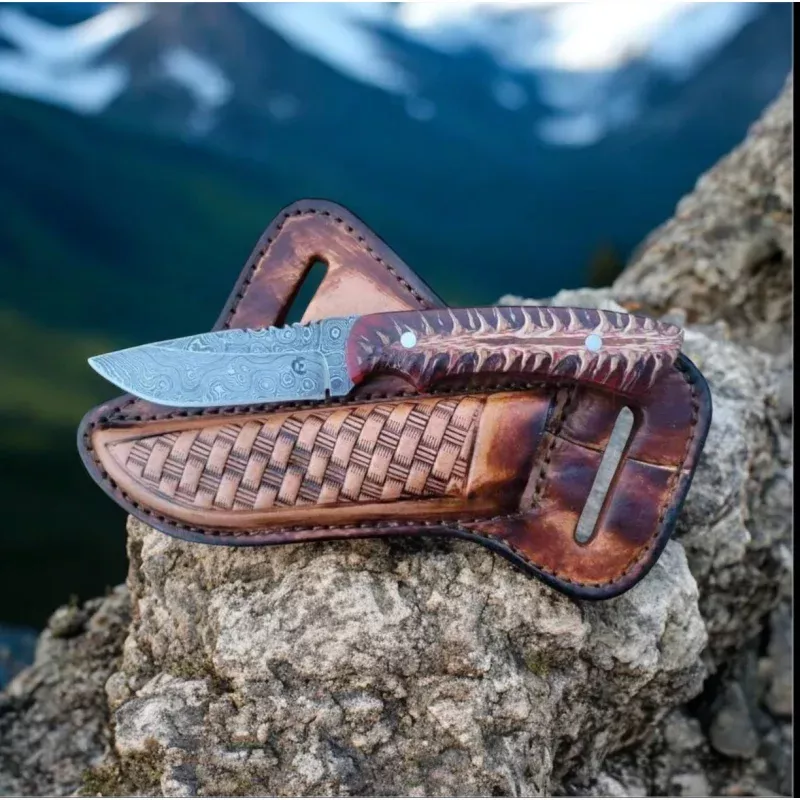 Rustic Cowboy KnifePine Cone Handle with Leather Sheath