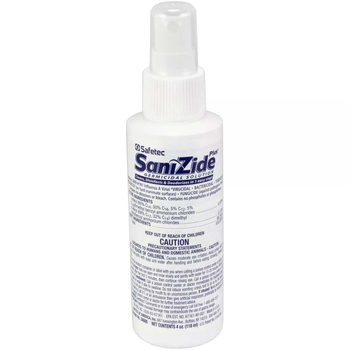 Sanizide Plus environmental surface germicidal solution, 4 oz. plastic bottle with pump spray, 1 ea.