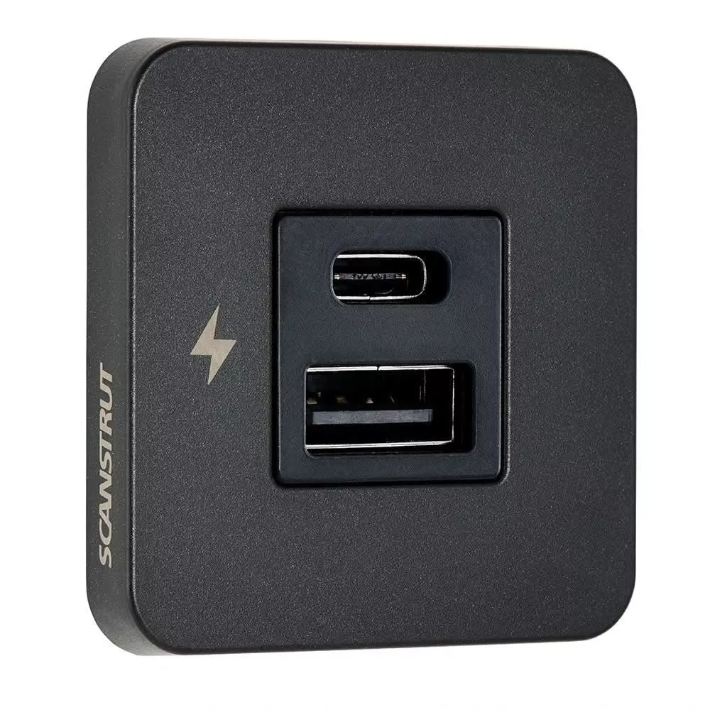 Scanstrut TILE USB-A/USB-C Interior Charging Socket – 12/24V – Black Bezel