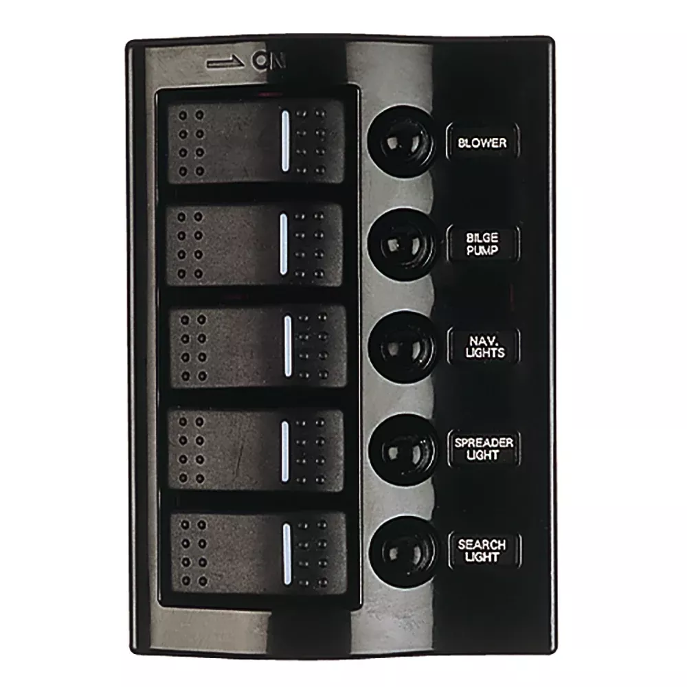 Sea-Dog Nylon Circuit Breaker Panel – 5 Circuit – Wave Style [425800-1]