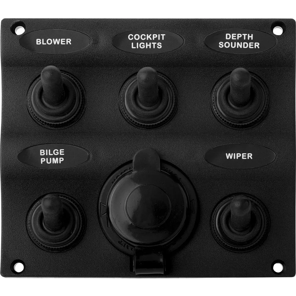 Sea-Dog Nylon Switch Panel – Water Resistant – 5 Toggles w/Power Socket [424605-1]