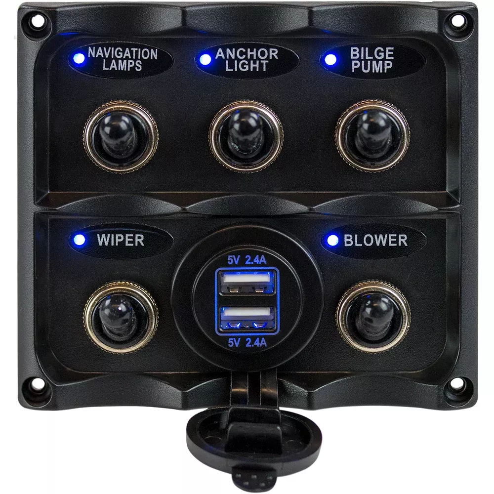 Sea-Dog Water Resistant Toggle Switch Panel w/USB Power Socket – 5 Toggle [424617-1]