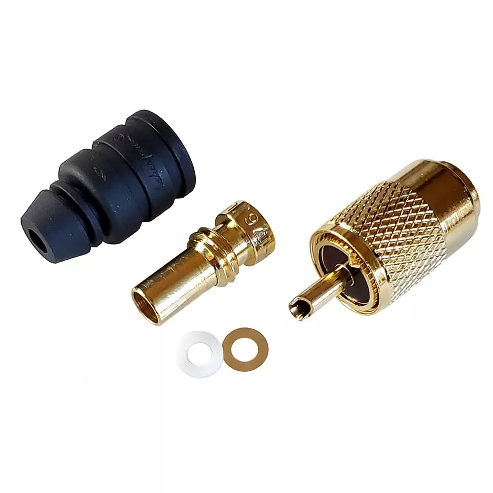 Shakespeare PL-259-8X-G Solder-Type Connector w/UG176 Adapter & DooDad Cable Strain Relief f/RG-8X Coax - PL-259-8X-G