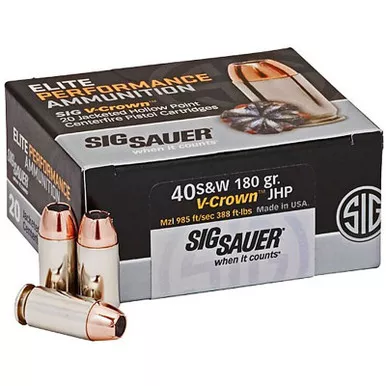 Sig Sauer Elite Performance Ammunition 40 S&W 180GR V-Crown Jacketed HP Box of 20, E40SW2-20