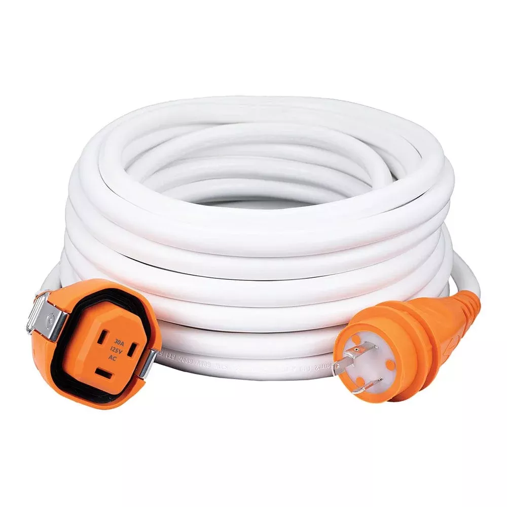 SmartPlug 30AMP/125V Cordset Female, SmartPlug Boatside & 30AMP Twist Type Dockside – White – 50′