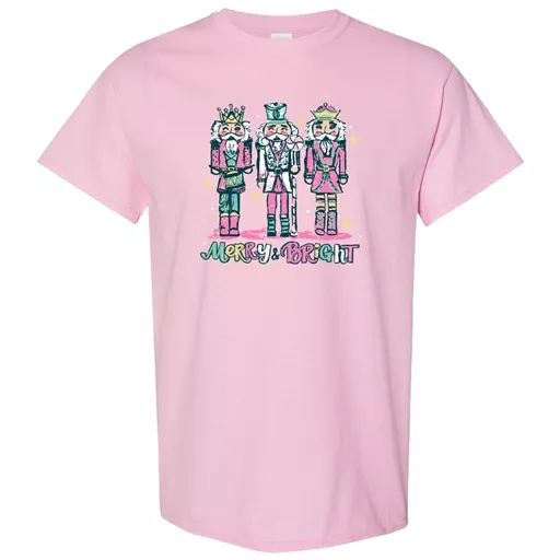 Southern Couture Soft Merry And Bright Nutcracker Tee – Light Pink