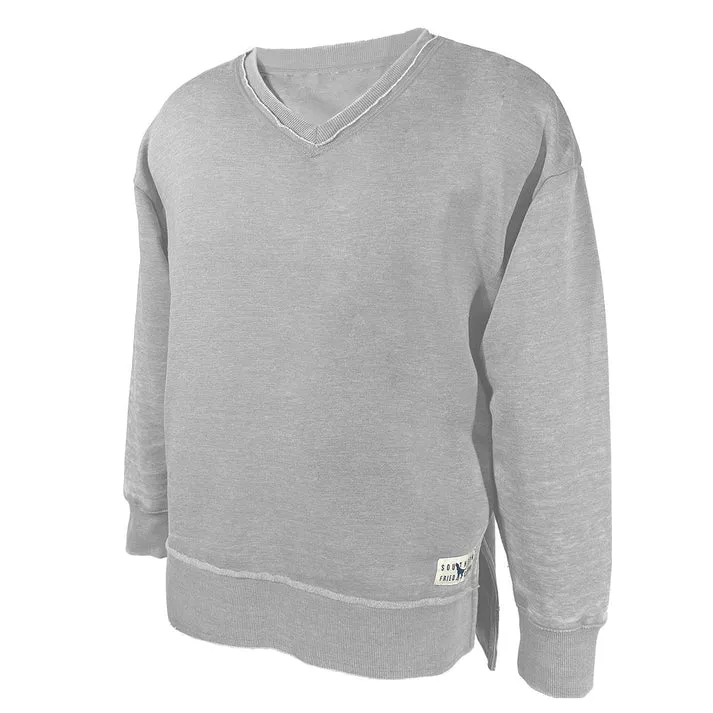 Southern Fried Cotton Jolene V-Neck – Light Grey #SFBRW034