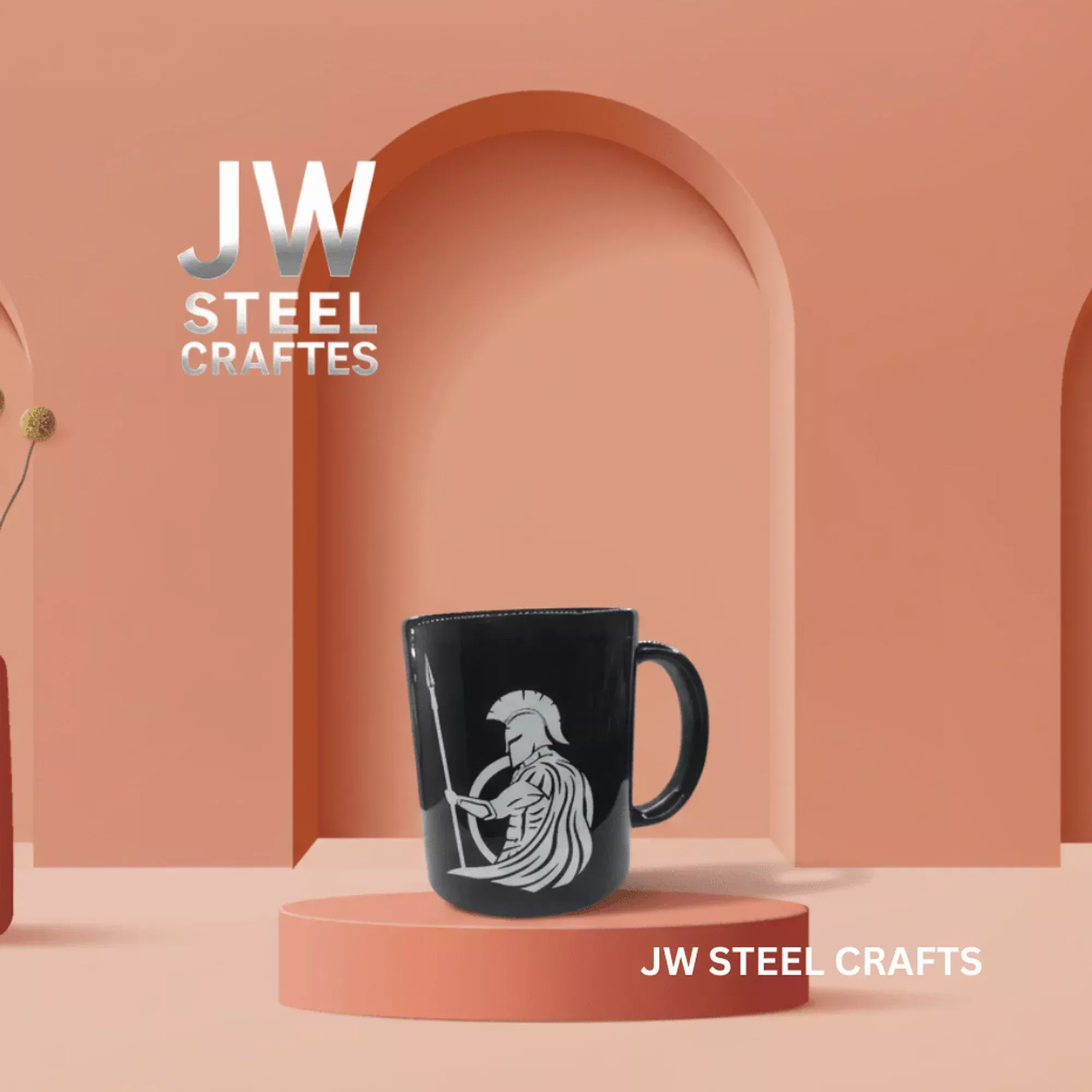 Spartan Warrior Mug | Black Ceramic Coffee Cup | JW SteelCrafts