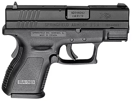 Springfield Armory XD3 Sub-Compact 9mm 3″ 10+1 Black Polymer Frame Black Steel Slide Rail Grip Safety CA Compliant XD9801