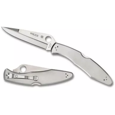 Spyderco C07P Police Model 4 Folding Knife 4.12" VG-10 Plain Edge Blade, Stainless Steel Handle