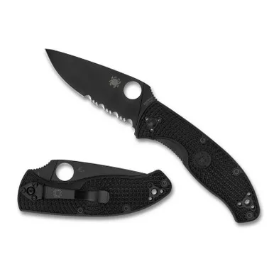 Spyderco C122PSBBK Tenacious Lightweight Folding Knife 3.39" 8Cr13MoV Black Combo Edge Blade, Black FRN Handle