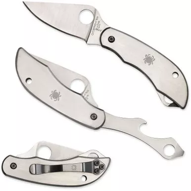Spyderco C175P ClipiTool Folding Knife w/ Screwdriver/Opener 2.02" Plain Edge Blade, Stainless Steel Handle