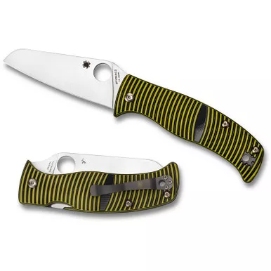 Spyderco C217GPSF Caribbean Folding Knife 3.70" LC200N Plain Sheepfoot Edge Blade, Black/Yellow Handle