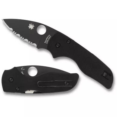 Spyderco C230GSBBK Lil' Native Folding Knife 2.42" CPM-S30V Black Serrated Edge Blade, Black G-10 Handle
