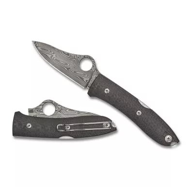 Spyderco C255CFPD SpyOpera Folding Knife 2.90" Thor Damasteel-Thor Plain Edge Blade, Carbon Fiber Handle