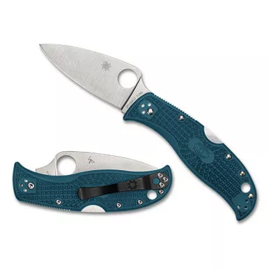 Spyderco C262PBLK390 LeafJumper Lightweight Folding Knife 3.09" K390 Plain Edge Blade, Blue FRN Handle