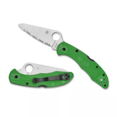 Spyderco C88FSGR2 Salt 2 Folding Knife 3.00" LC200N Serrated Edge Blade, Green FRN Handle