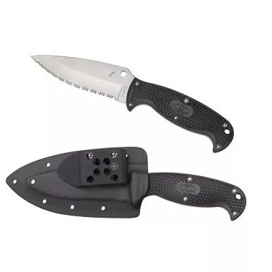 Spyderco FB24SBK2 Jumpmaster 2 Fixed Knife 4.48" H-2 Serrated Edge Blade, Black FRN Handle