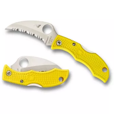 Spyderco LYLS3HB Ladybug 3 Salt Hawkbill Folding Knife 1.88" H-2 Serrated Edge Blade, Yellow FRN Handle