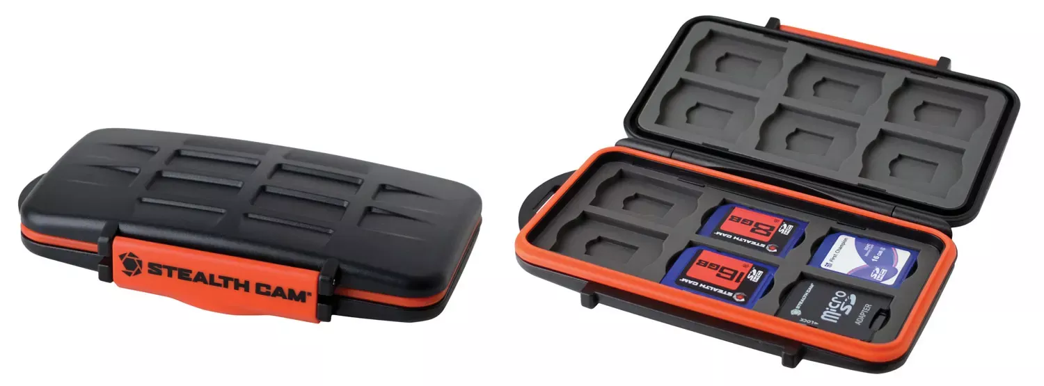 Stealth CamMemory Card Storage Case Black/Red Black/Orange Polycarbonate Includes 12 Full Sized SD Cards