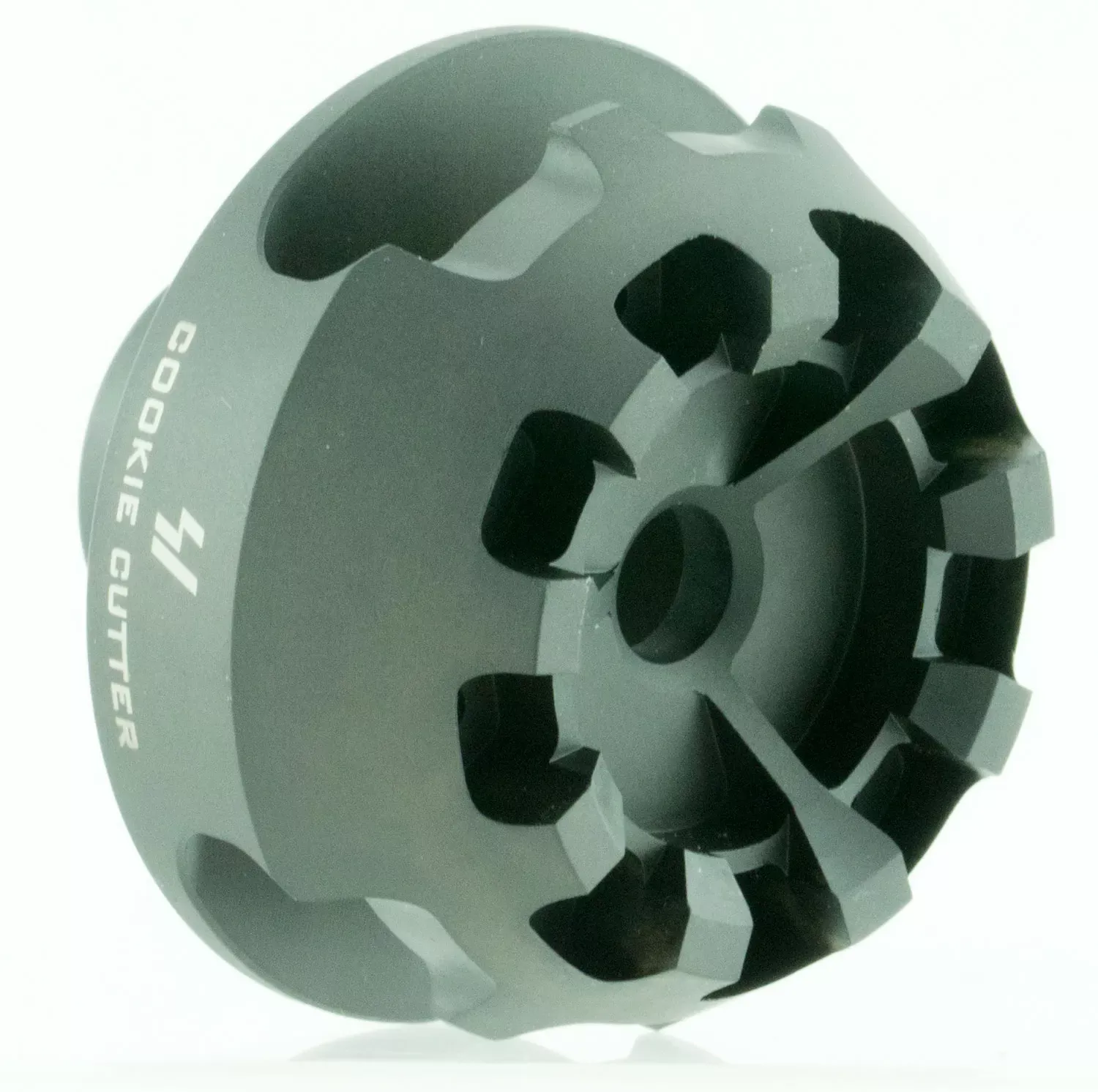 Strike Industries Cookie Cutter Comp Black Matte Steel with 5/8″-24 tpi Threads, 1.57″ OAL & 0.26″ Inside/2.14″ Outside Diameter for 308 Win, 7.62x51mm NATO AR-Platform
