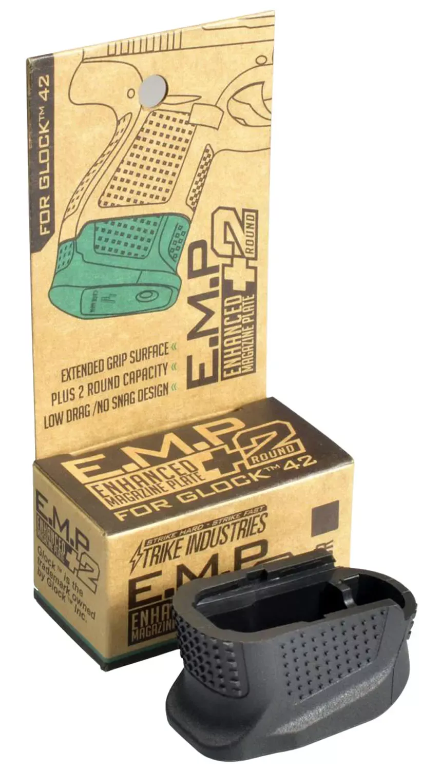 Strike IndustriesEnhanced Magazine Platewith Black Finish for Glock 42 Magazines (Adds 2rds)