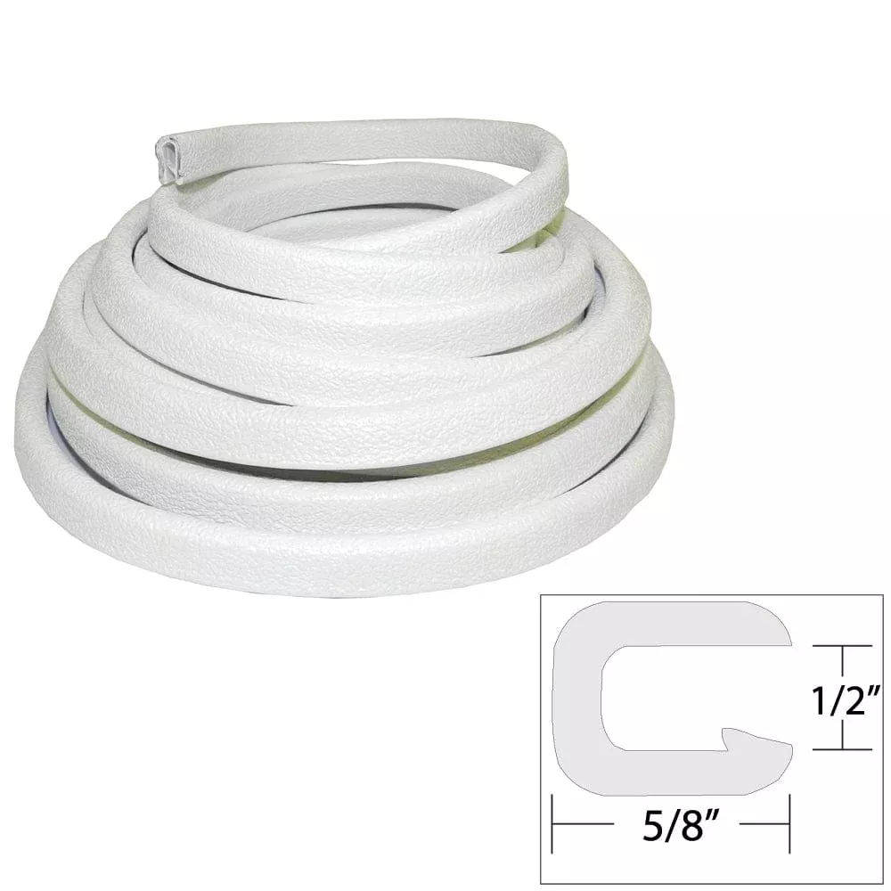 TACO Flexible Vinyl Trim – ½” Opening x ⅝”W x 25’L – White