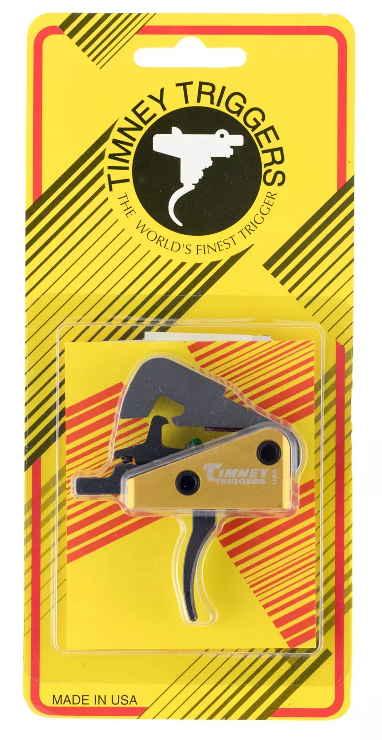 Timney Triggers Competition TriggerSingle-Stage Curved Trigger with 4 lbs Draw Weight & Black/Gold Finish for AR-10