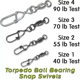Torpedo Ball Bearing Snap Swivels - Size 4 - 90 LB - 10 Pack